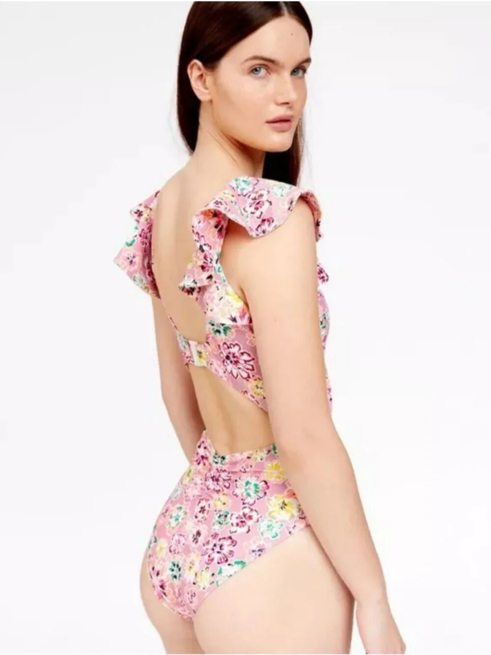 Tanya Taylor Coraline Pink Floral Knot One Piece Swimsuit Womens Size Small